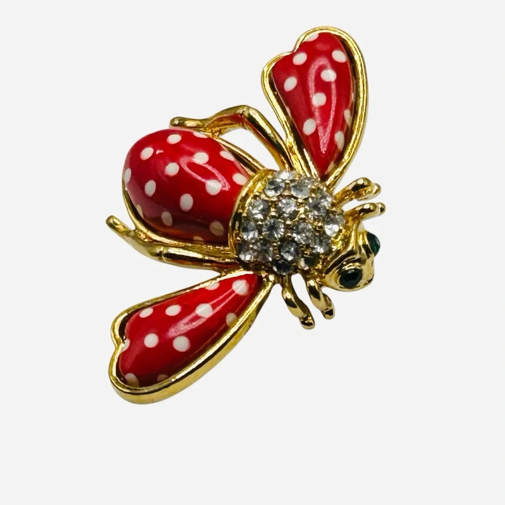 Joan Rivers Enamel Bee Pin Polka Dots Swarovski Crystal